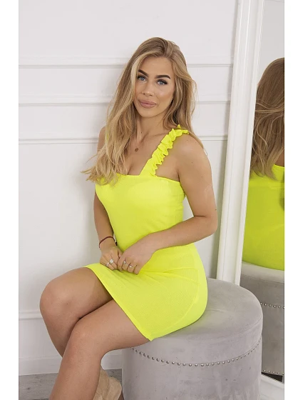 Žluté neonové šaty bez ramínek