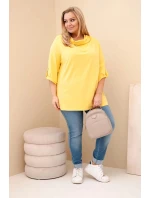 Dámská blůza Plus Size s bavlnou v model 21837312 střihu s vodním výstřihem žlutá - K-Fashion