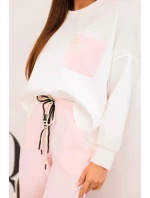 Dámský komplet máslový s kontrastní kapsou pudrově růžový