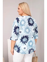 Dámská bavlněná halenka Plus Size s krátkým rukávem a knoflíky modrá