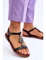 Kožené sandály s ozdobným hadem S.Barski Černá Kožené sandály s ozdobným hadem S.Barski Černá