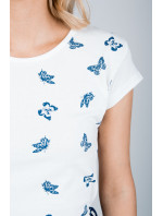 Bílé dámské tričko s modrými motýly - bílá,