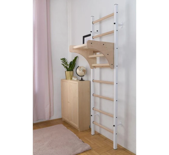 DŘEVĚNÝ KOVOVÝ GYMNASTICKÝ ŽEBŘÍK PRO 4 MADLA S DŘEVĚNOU TYČÍ BENCHK 211W