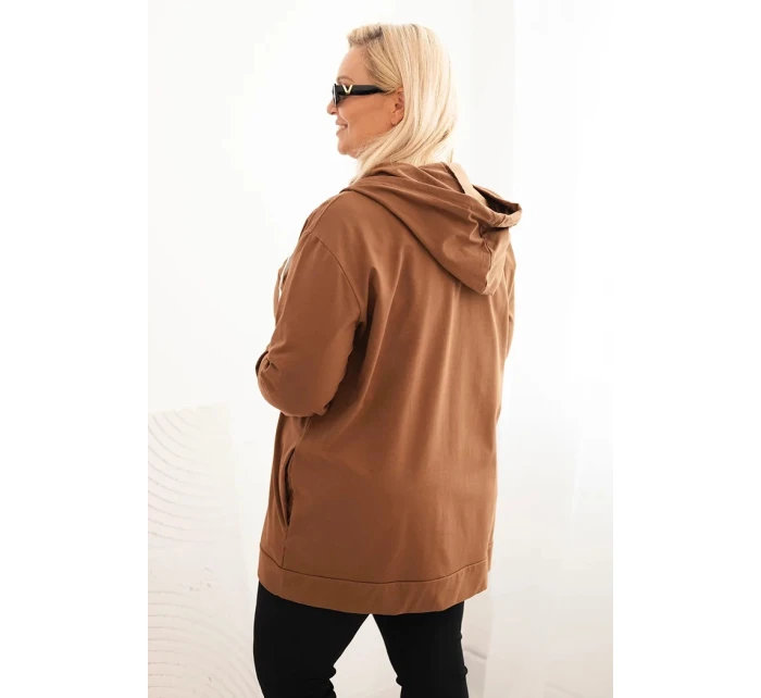 Dámská mikina Plus Size bavlněná s kapucí a velkým model 21399821 H camelová - K-Fashion