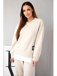 Dámská souprava s máslovou mikinou a volnými tepláky béžový