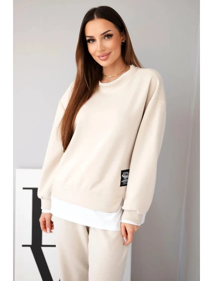 Dámská souprava s máslovou mikinou a volnými tepláky béžový Dámská souprava s máslovou mikinou a volnými tepláky béžový