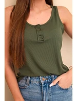 Dámská žebrovaná halenka na ramínkách s knoflíkem khaki