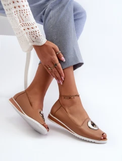 Dámské lodičky s ozdobou z ekokože tmavě béžové Biolita