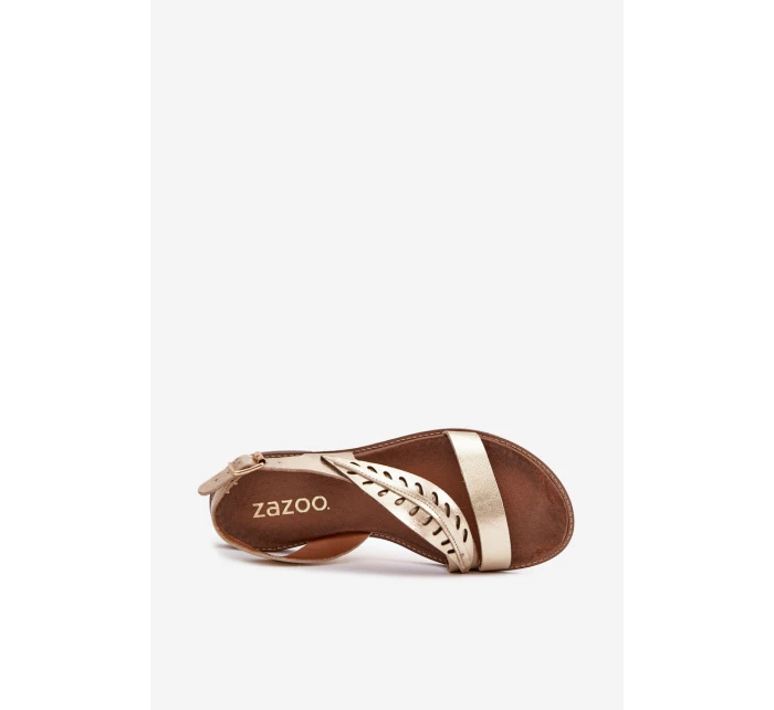 Dámské kožené sandály na plochém podpatku Zazoo model 21704070 zlaté - Boto Dámské kožené sandály na plochém podpatku Zazoo model 21704070 zlaté - Boto