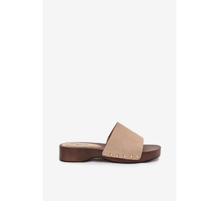 Dámské pantofle s zlatými sponami béžové Ferinna