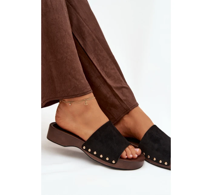 Dámské pantofle se zlatými sponami Černé Ferinna