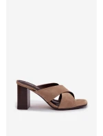 Dámské sandály na podpatku tmavě béžové Denessa