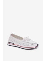 Kožené Ažurové Dámské Polobotky S.Barski LR61-7044 Bílé