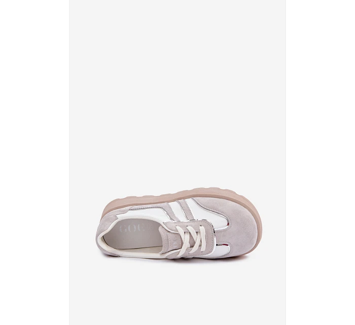 Semišové tenisky na platformě model 22095152 bílé - Goe