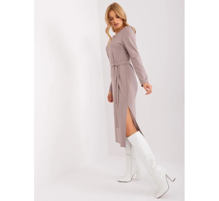 Sukienka LK SK model 19069217 ciemny bezowy - FPrice Sukienka LK SK model 19069217 ciemny bezowy - FPrice
