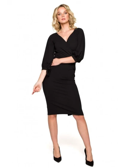 model 18004717 Zavinovací šaty s rukávy černé - Makover