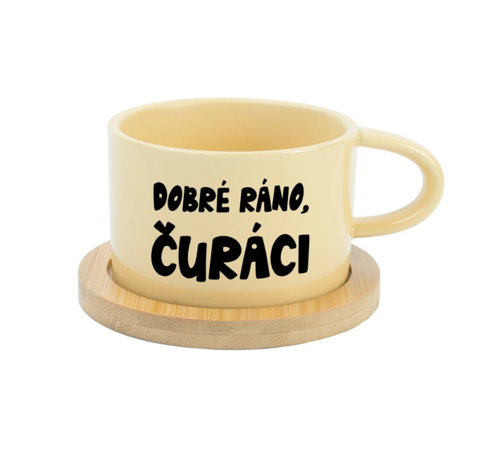 DOBRÉ RÁNO, ČURÁCI - žlutý hrníček makronka 200 ml