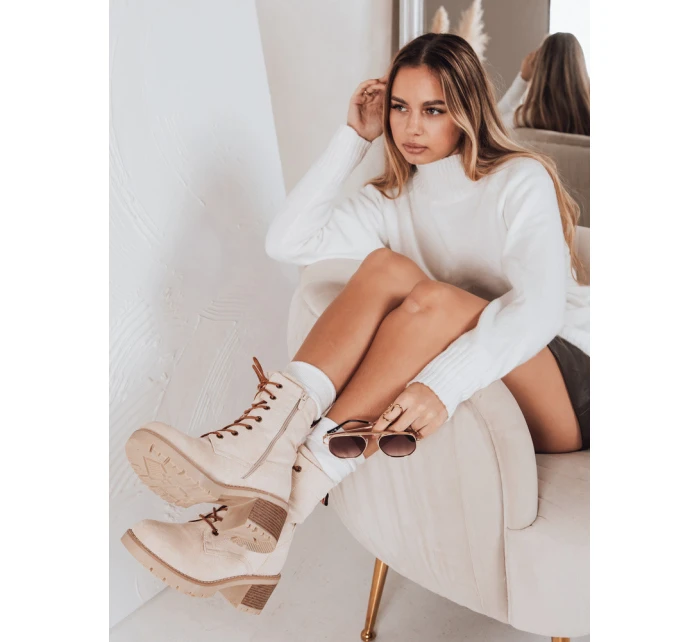 Dámské semišové šněrovací boty béžové FashionStreet ZY1235