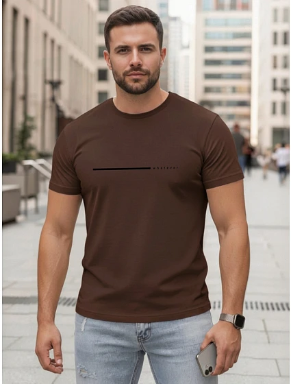 Pánské bavlněné tričko s nápisem „Whatever“, hnědé, FashionStreet NX5128R
