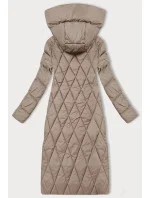 Dlouhá béžová dámská zimní bunda s kapucí Libland (7832)