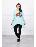 Oversize halenka s duhovým potiskem rtů v barvě mint