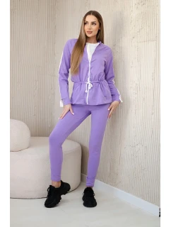 Dámská bavlněná souprava s proužky a stahovacími lemy fialka