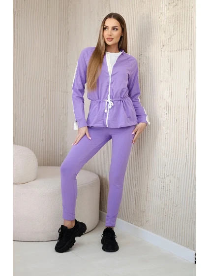 Dámská bavlněná souprava s proužky a stahovacími lemy fialka Dámská bavlněná souprava s proužky a stahovacími lemy fialka