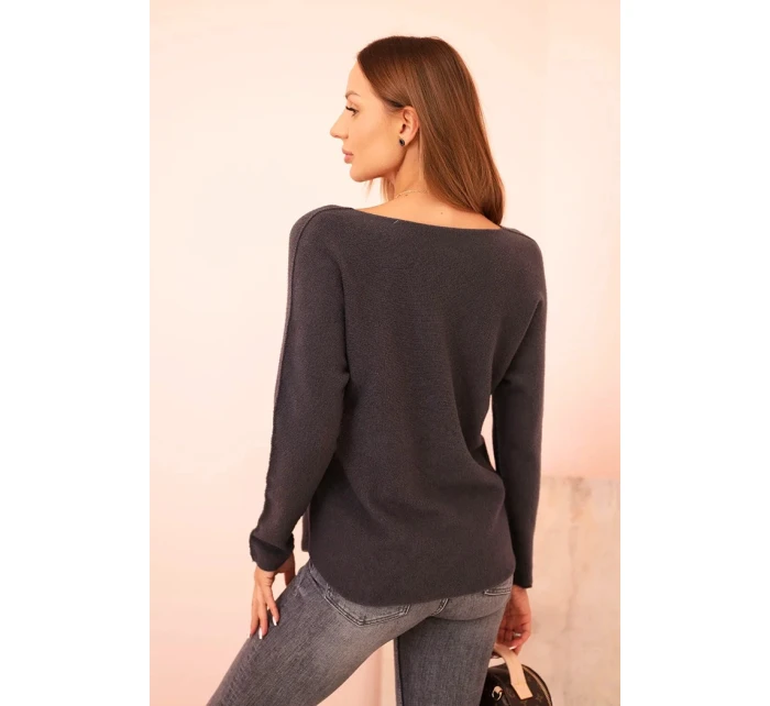 Dámský svetr z viskózy s výstřihem do V grafitový Dámský svetr z viskózy s výstřihem do V grafitový