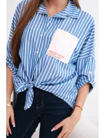 Dámská bavlněná košile s pruhy a jeansovým vázáním modrá