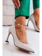 Módní kožené boty na jehlách Světle šedá Tamira