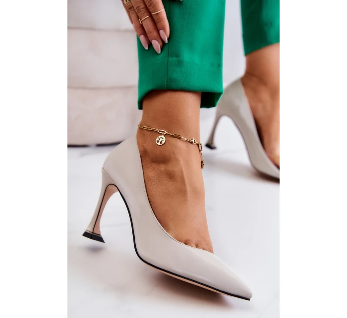 Módní kožené boty na jehlách Světle šedá Tamira