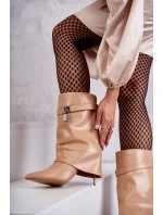 Kožené Kozačky Na Vysokém Podpatku béžové model 21599508 - Boto