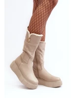 Dámské kožené kozačky se vlnou Zazoo 70121 béžové