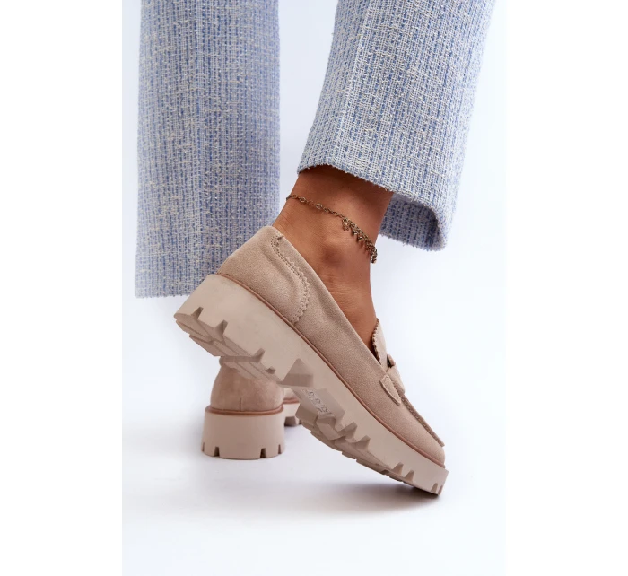 Dámské semišové mokasíny s ozdobou béžové D&A TW117 Béžové