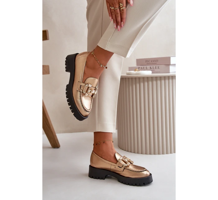 Dámské kožené mokasíny s ozdobou model 21667878 béžové - CheBello