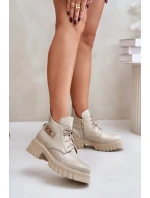 Dámské Kožené Kotníkové Boty S  Svrškem Béžové model 21677153 - Zazoo