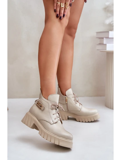 Dámské Kožené Kotníkové Boty S  Svrškem Béžové model 21677153 - Zazoo