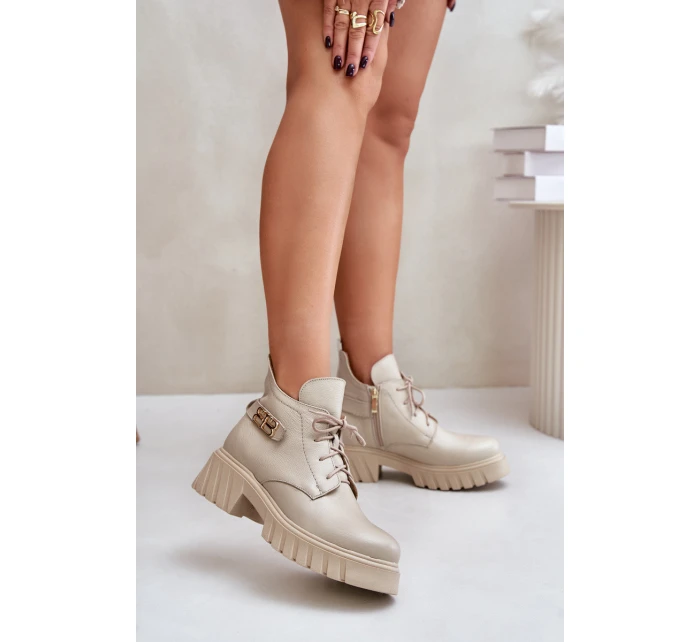 Dámské Kožené Kotníkové Boty S  Svrškem Béžové model 21677153 - Zazoo