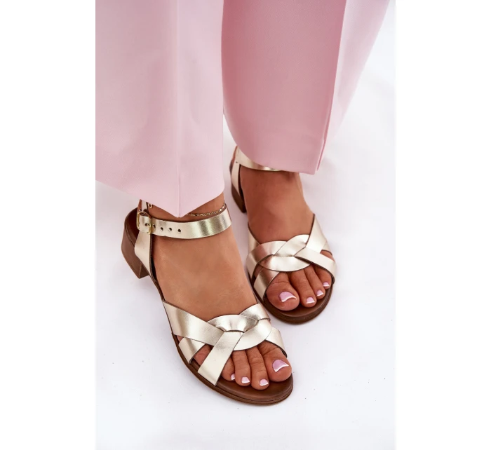 Kožené sandály na podpatku  zlaté model 21694228 - Zazoo
