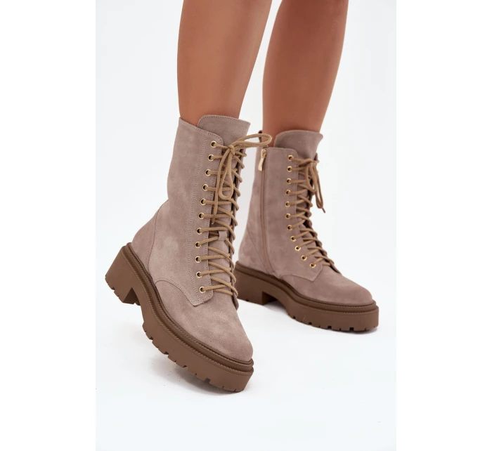 Dámské workery z pravé semišové kůže s vyhříváním Zazoo 4213 béžové