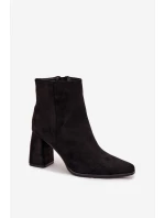 Dámské kotníkové boty na podpatku z eko semiše černé model 21714909 - Boto