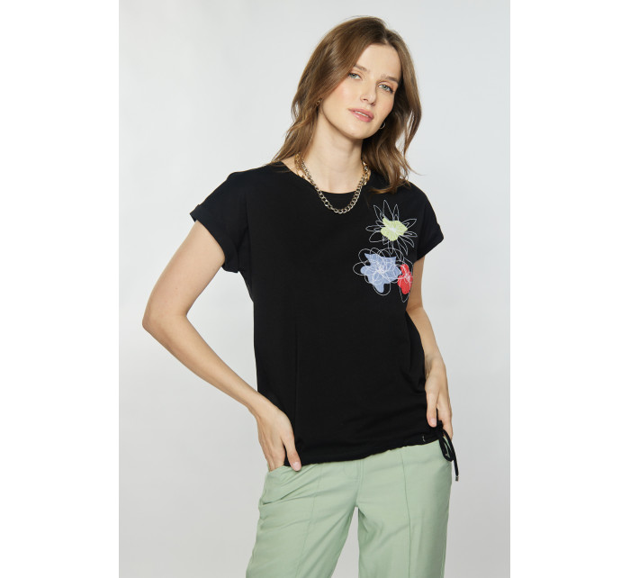 Monnari Halenky Bavlněné tričko s květinovým vzorem Black