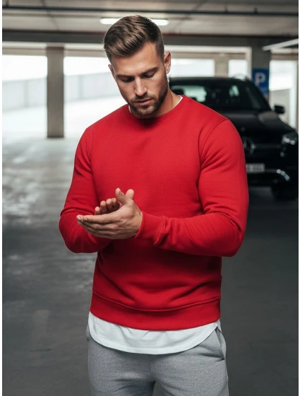 Pánská hladká červená mikina FashionStreet BX3867