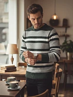 Pánský pruhovaný šedý svetr FashionStreet WX2262