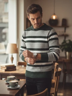 Pánský pruhovaný šedý svetr Dstreet model 21982490 - FashionStreet