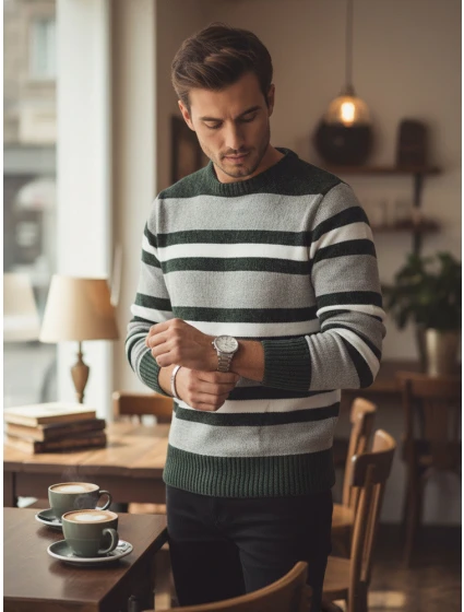 Pánský pruhovaný šedý svetr Dstreet model 21982490 - FashionStreet