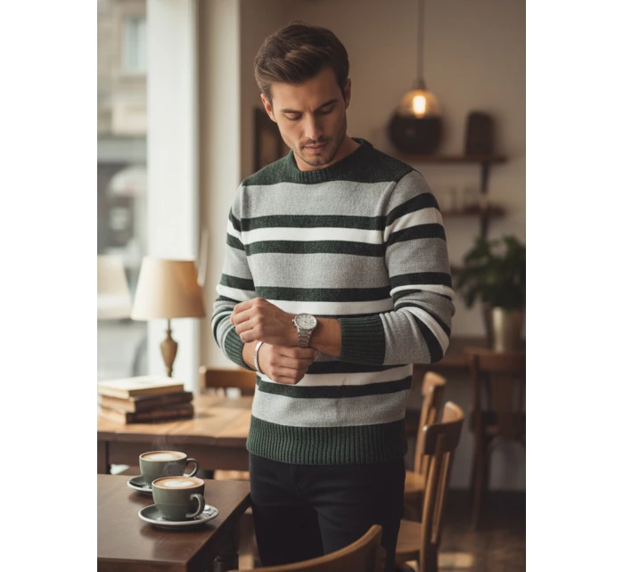 Pánský pruhovaný šedý svetr Dstreet model 21982490 - FashionStreet