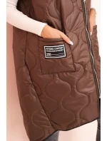 Dámská prošívaná vesta Plus Size s kapucí na zip hnědá