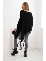 Svetr dámský vlněný asymetrický Plus Size s výstřihem do V černý Svetr dámský vlněný asymetrický Plus Size s výstřihem do V černý