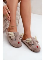 Vánoční Pantofle S Motivem Sobíka Kožešinové Tmavě Béžové Asielle Vánoční Pantofle S Motivem Sobíka Kožešinové Tmavě Béžové Asielle